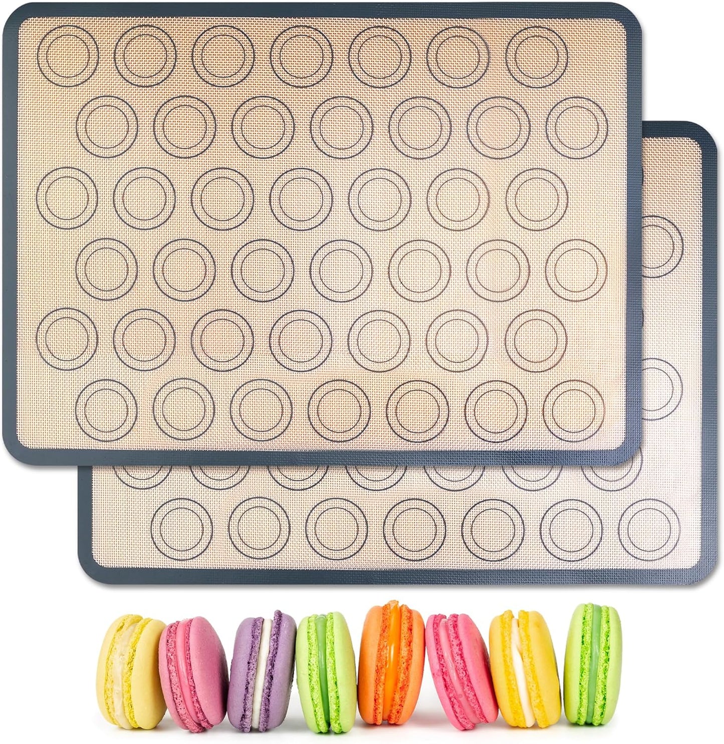 HOOMIL Macaron Silicone Baking Mats 2-Pack, 18" x 13" Commercial Half Sheet Size Macaron Silicone Mat, Non-Stick, Reusable, Food Safe Baking Mat - Brown+Gray