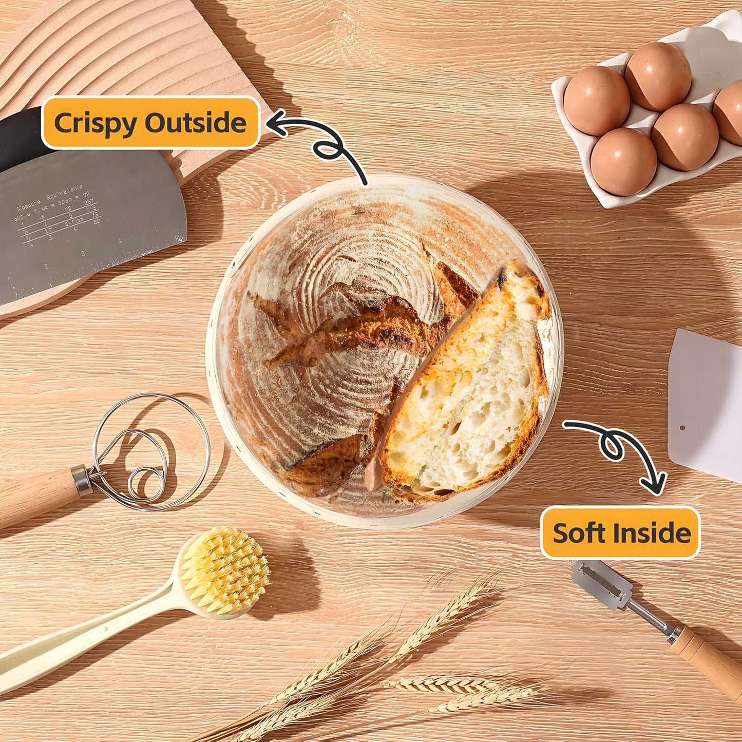 Sourdough Starter Kit, 10" Oval Banneton Sourdough Bread Baking Supplies with Bread Scoring Lame, Scrapers, Dough Whisk, Sour dough Bread Proofing Basket Tools for Fermentation