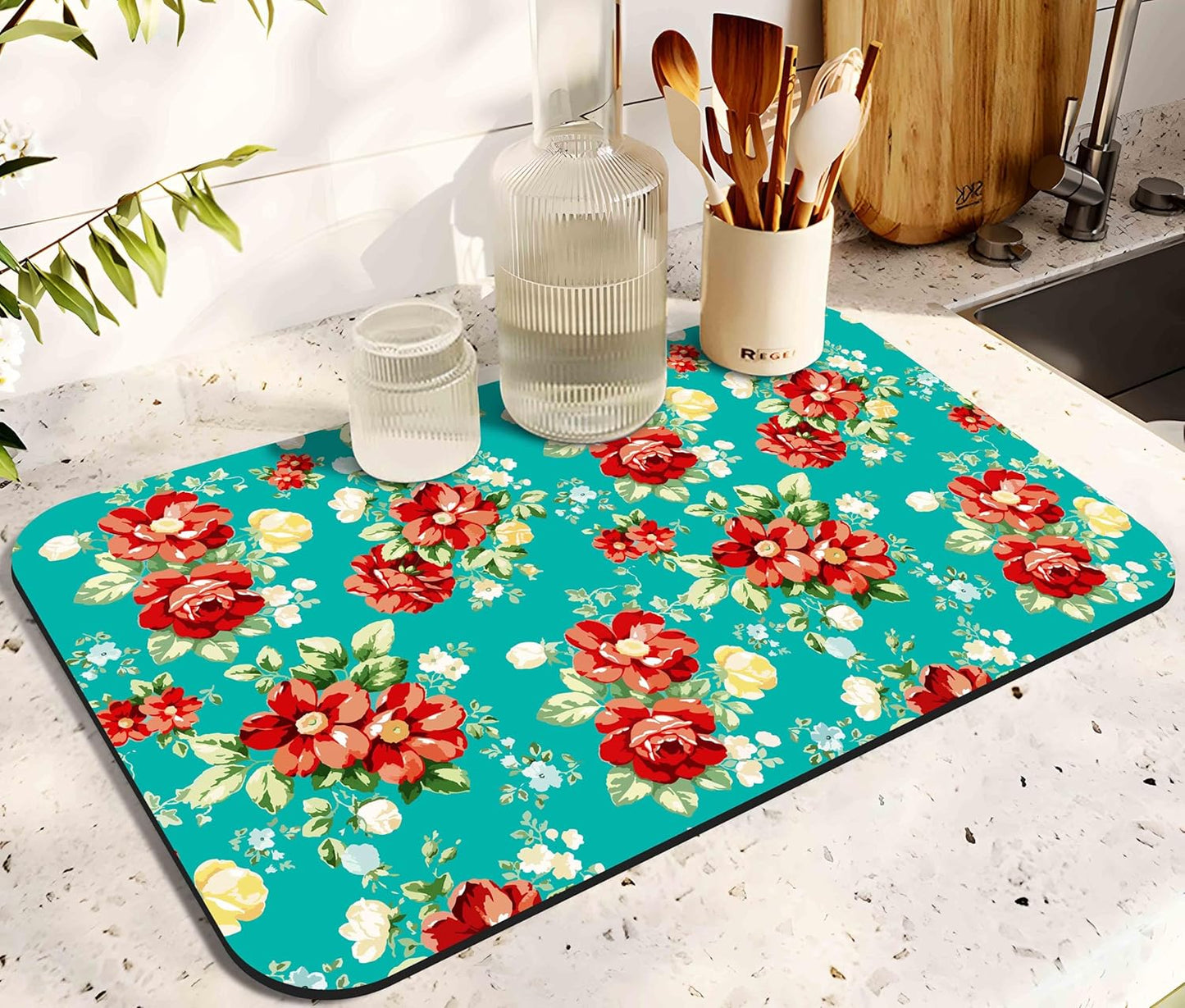 Dish Drying Mat for Kitchen Counter 20x12in Washable Quick Dish Drying Pad Rubber Backed Absorbent Draining Mat Fit Kitchen Counter,Bar,Under Sink,Dishes,Utensils,Dish Rack