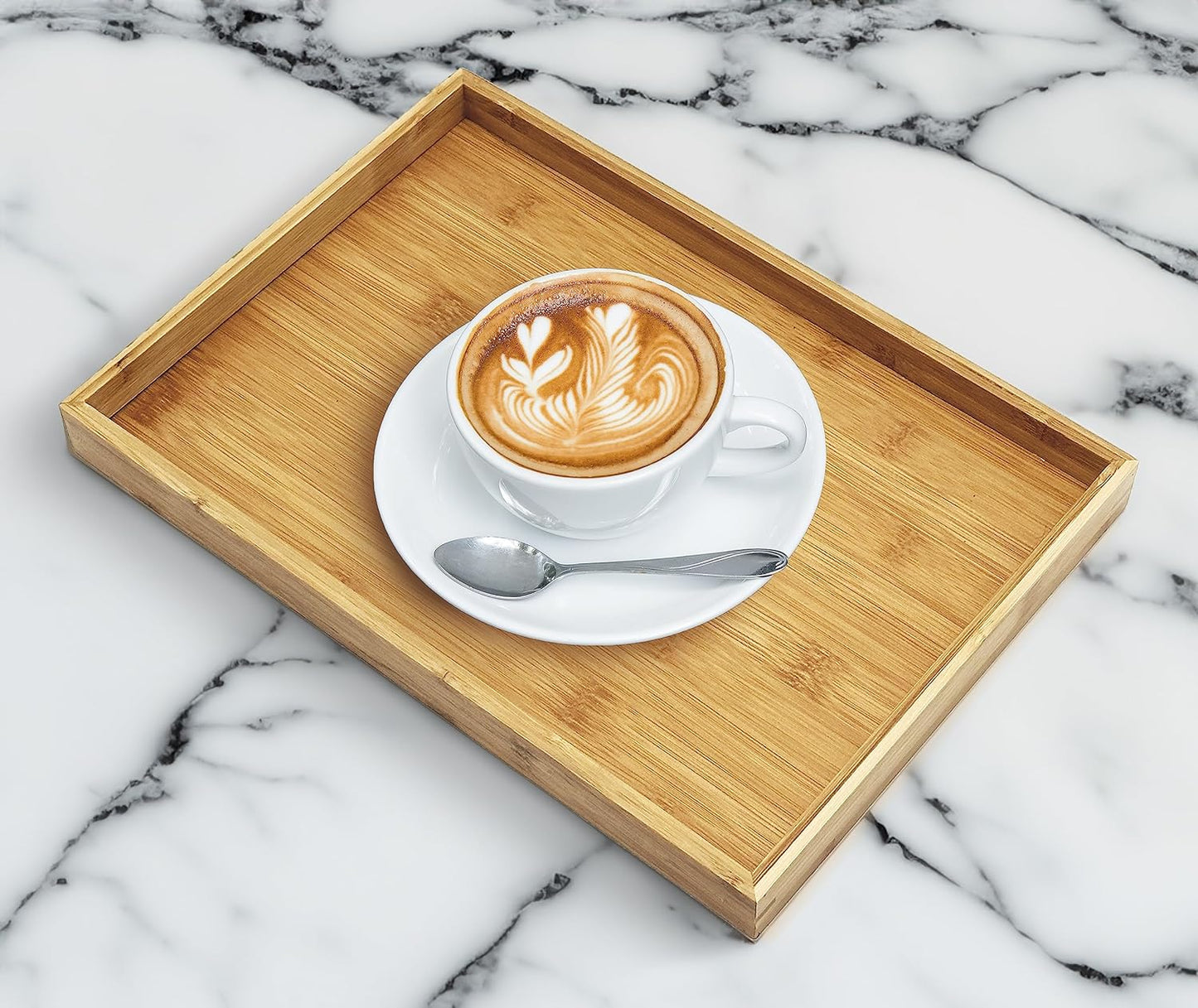 Bam & Boo (4-Pack) Natural Bamboo Rectangle Serving & Vanity Tray - for Kitchen, Bathroom, Countertop, Coffee Table (13" x 9" x 1.2")