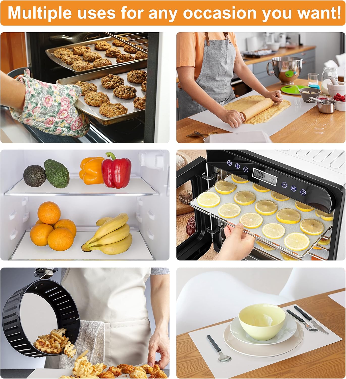 Silicone Baking Mat Roll - Best German Silicone - Non-slip Silicone Pastry Mat, Non-Stick Reusable Air Fryer Linner, Counter Mat, Oven Liner, Freeze Dryer Mat - 16IN x 8FT