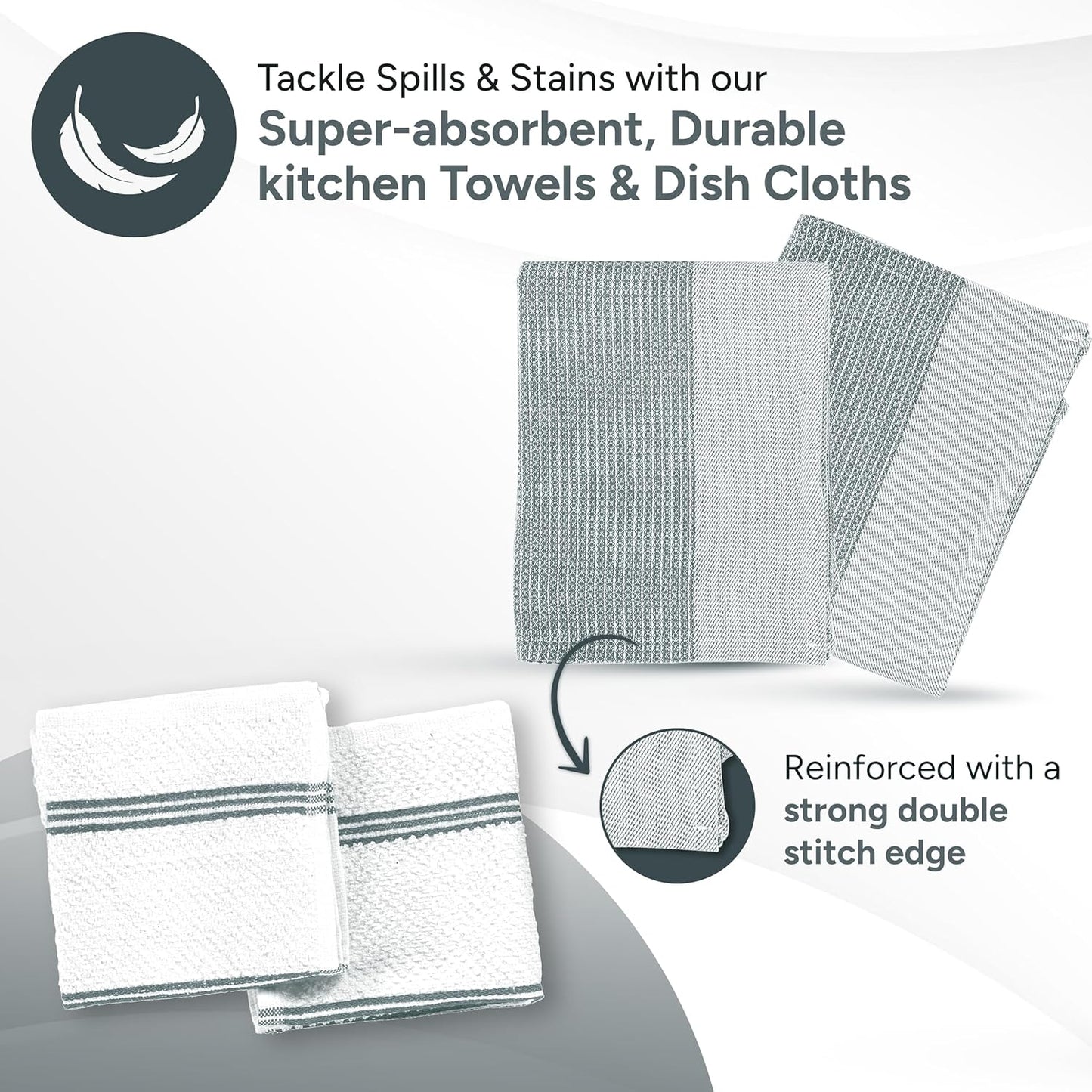 Casa Platino 8-Piece Mini Oven Mitt & Pot Holder Set – 500°F Heat Resistant with Silicone Grip, Includes 2 Kitchen Towels & 2 Dish Cloths for Drying – Non-Slip, Durable, Machine Washable – Grey