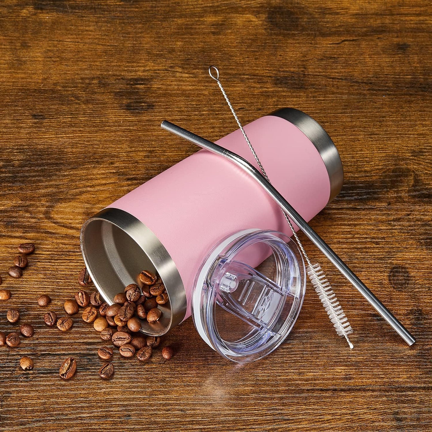 COMOOO 20oz Double Wall Vacuum Insulated Travel Mug, Stainless Steel Tumbler with Lid, Durable Powder Coated Insulated Coffee Cup for Cold & Hot Drinks (Pink, 1 Pack)