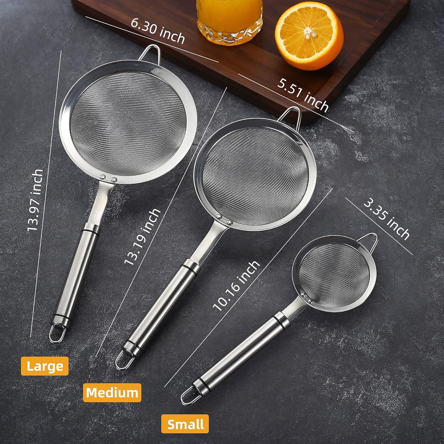 Stainless Steel Fine Mesh Strainers for Kitchen, Colander-Skimmer with Handle, Sieve Sifters for Food, Tea, Rice, Oil, Noodles, Fruits, Vegetable 4.73 inch