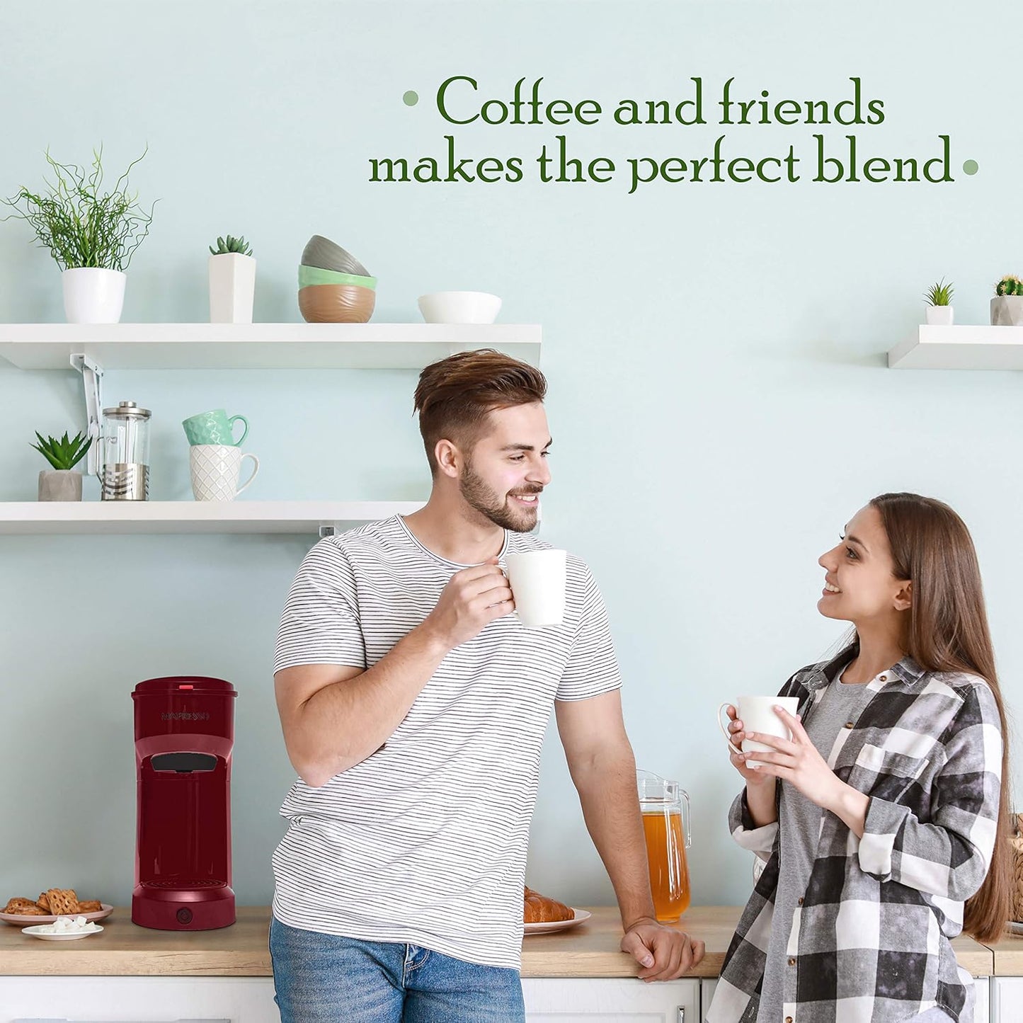 Mixpresso 2 in 1 Coffee Brewer, Single Serve & Personal Coffee Maker, Compact Size Mini, Quick Brew Technology, 14oz Red