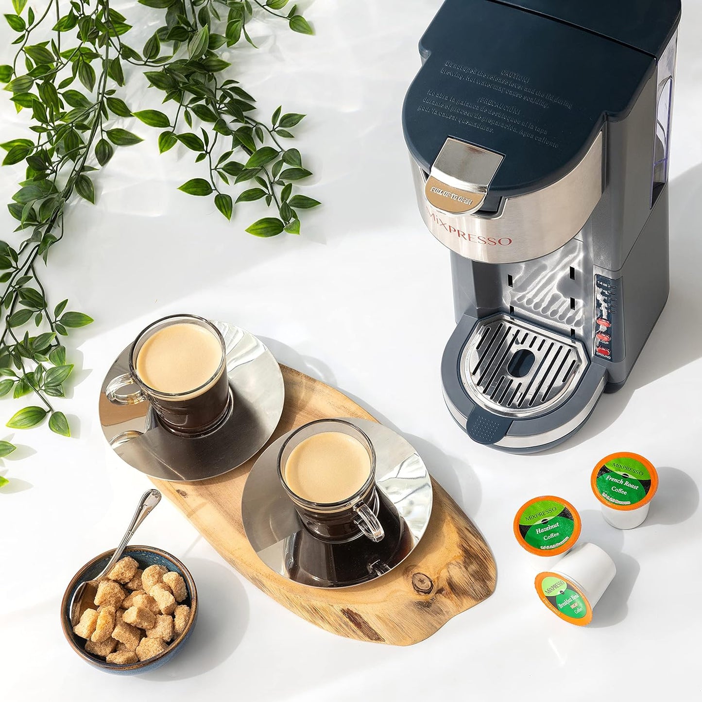 Mixpresso Gray Single Serve Coffee Brewer K-Cup Pods Compatible & Ground, 30 oz Compact Coffee Maker Single Serve With 5 Brew Sizes Up To 14 Oz, Fits Travel Mug, Adjustable Drip Tray