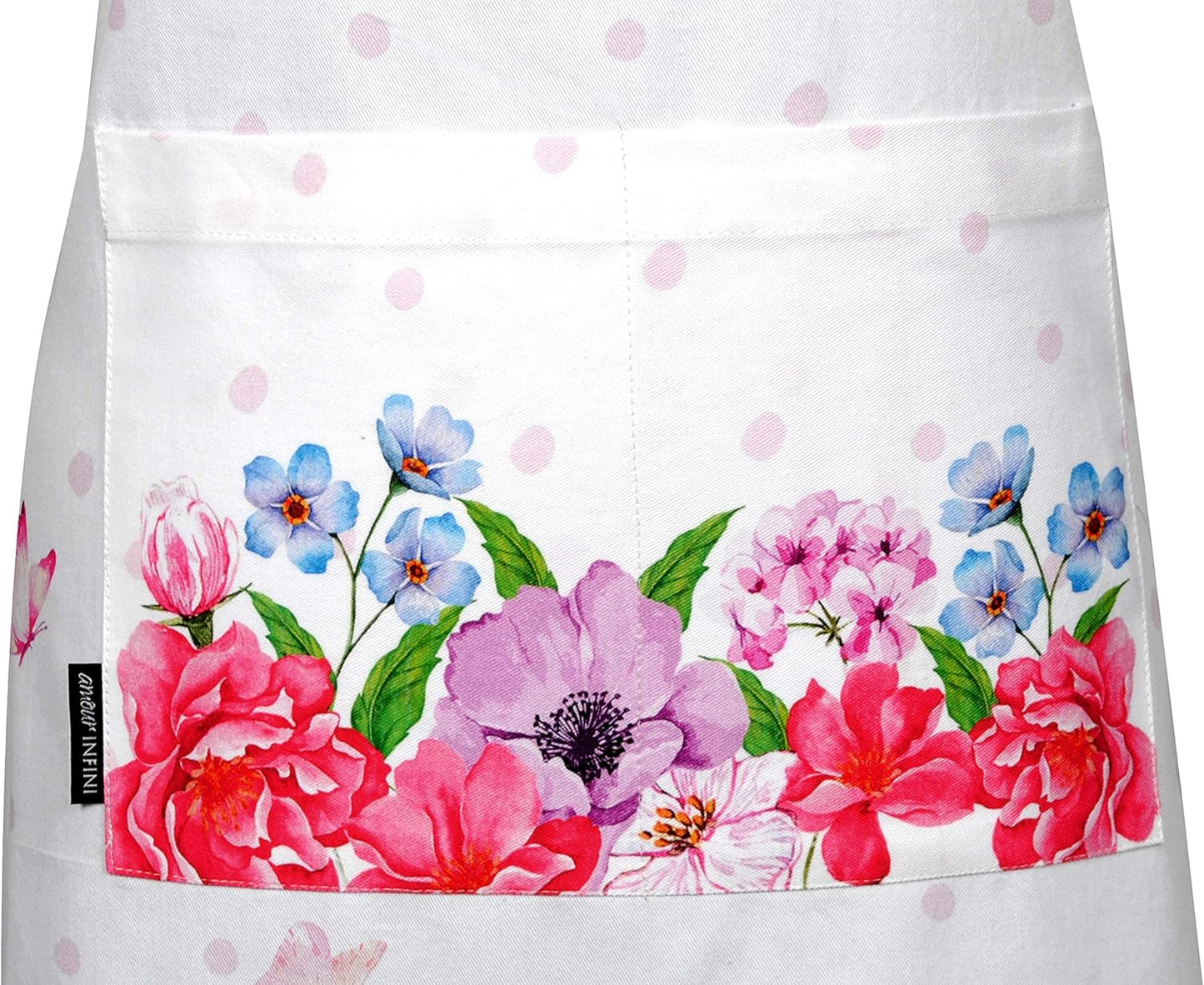 AMOUR INFINI Cotton Aprons for Women with Pocket, Adjustable Strap & Waist Ties - Washable Aprons for Baking, Cooking, Gardening (27.5 x 33 Inches - Spring Floral)