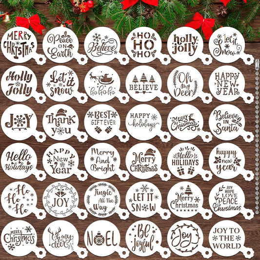 JULBEAR 36 Pieces Reusable Christmas Cake Stencils Templates Molds Tools for Christmas Holiday New Year Cookies Baking Painting Dessert Coffee Decoration