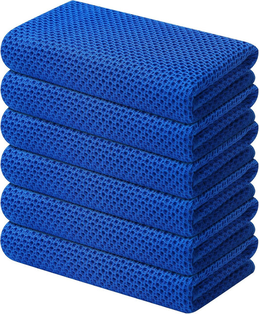 Kitinjoy 100% Cotton Waffle Weave Kitchen Towels, 6-Pack Super Soft and Absorbent Dish Towels for Drying Dishes, Kitchen Hand Towels, 13 in x 28 in, Blueberry