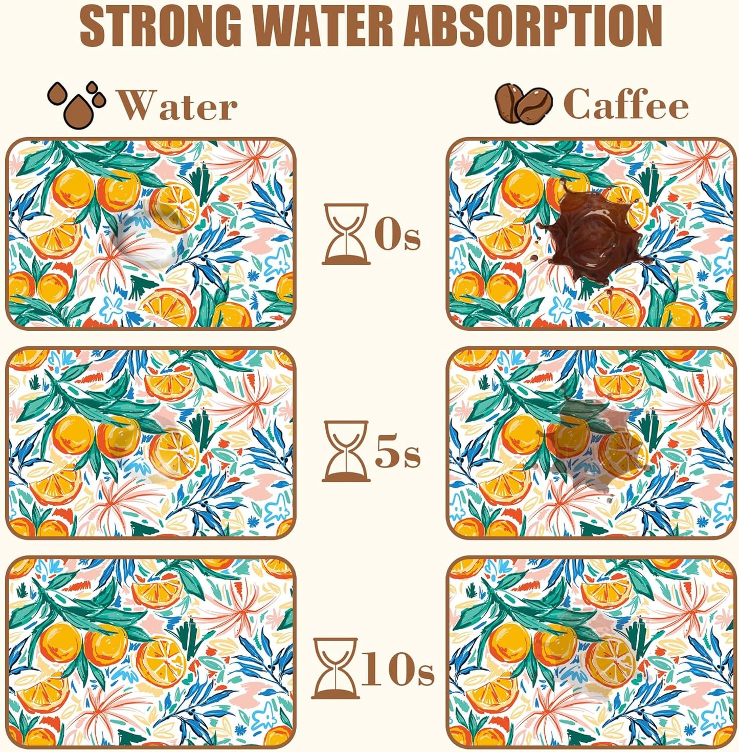 Dish Drying Mat Fruit Orange and Leaves Coffee Bar Mat for Countertop Absorbent Coffee Mat Rubber Backed Hide Stain Dish Drainer Rack Mat Coffee Maker Coffee Pot Dining Room Decor 11.8 x 19.7 Inch