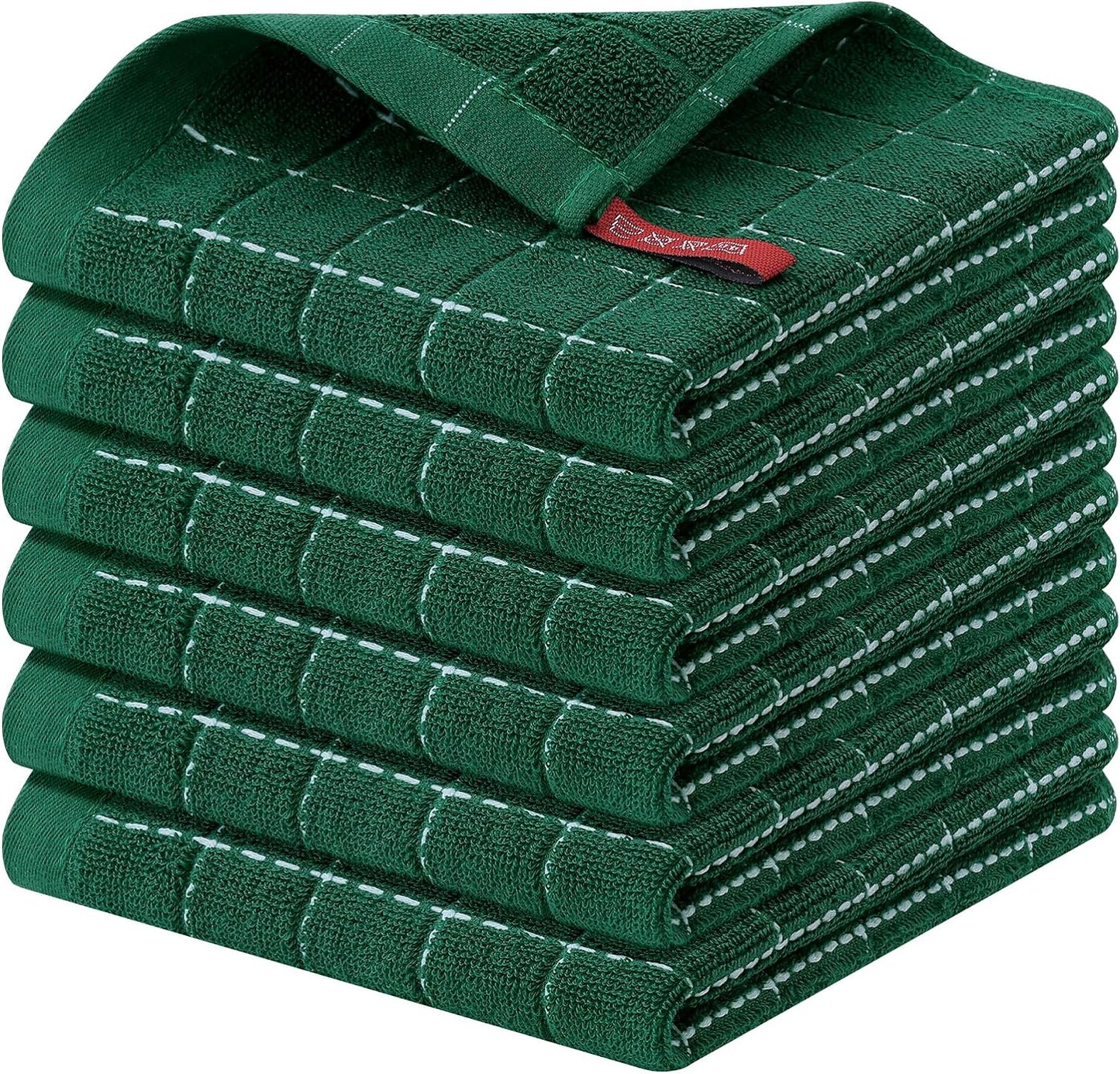 Homaxy 100% Cotton Terry Kitchen Dish Cloths, Ultra Soft and Absorbent Dish Towels for Kitchen, Perfect for Drying and Washing Dishes, 6 Pack, 12 x 12 Inches, Dark Green