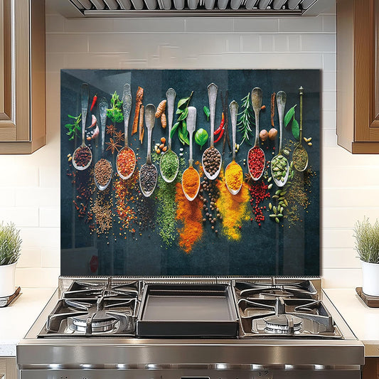 DAIFURONGE Spice Tempered Glass Backsplash For Kitchen Behind Stove,Stove Backsplash Top Cover,Easy to Clean Glass Splashback, Sink Cover Splash Guard,Home Kitchen Wall Decor (30"x24"(76.2x60.96cm))