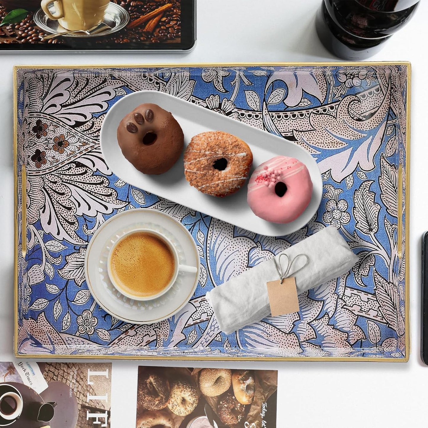 Rectangle Serving Tray with Handles, Coffee Table Tray for Ottoman, Living Room, Outdoor Tray for Patio Entertaining, Serving Breakfast Kitchen Platter, Windrush