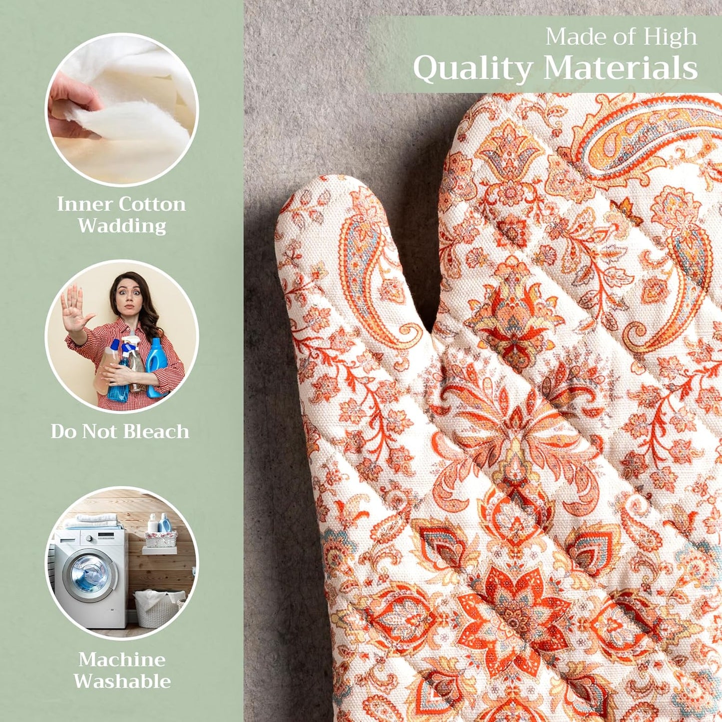 Maison d' Hermine Oven Gloves 100% Cotton Oven Mitt 7" x 13" with Loop Heat Resistant, BBQ, Cooking Gloves, Baking, Grilling, Kitchen, Handling Hot Pans (Pack of 1, Cachemire)