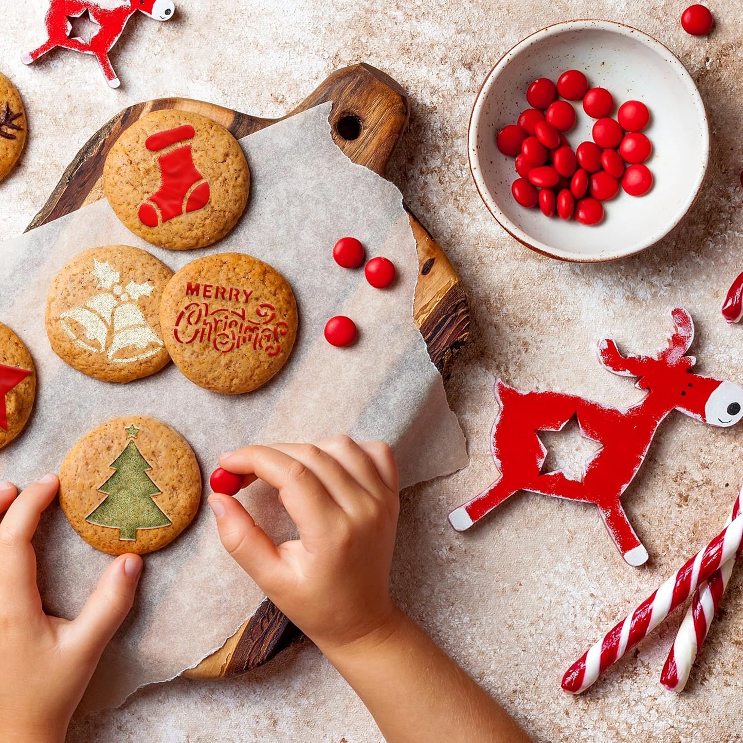 NAKLEO Coffee Stencils and Cookies Decoration 14Pcs 2.8”x2.8” and 4.3”x4.3”, Reusable Plastic Baking Templates, Christmas Winter Holidays, Barista DIY Art Craft, Capuccino Latte Cake Biscuit