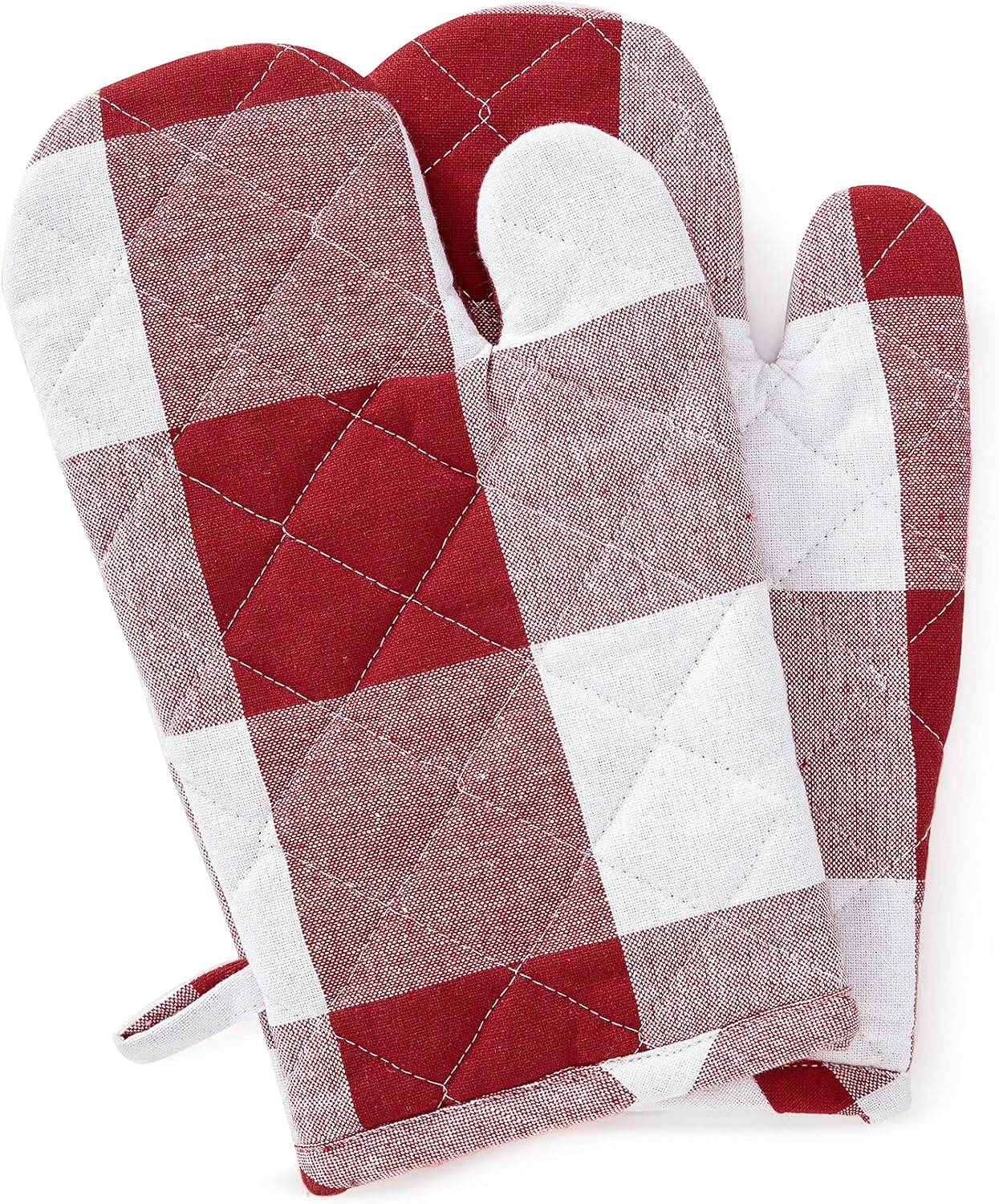 Encasa XO Long 12"x7" Oven Microwave Hand Gloves Mitts (2 pc Set) for Kitchen Cooking & Baking - Heat Resistant, Thick & Safe, Protection of Hands from Hot Utensils - Buffalo Red Checks