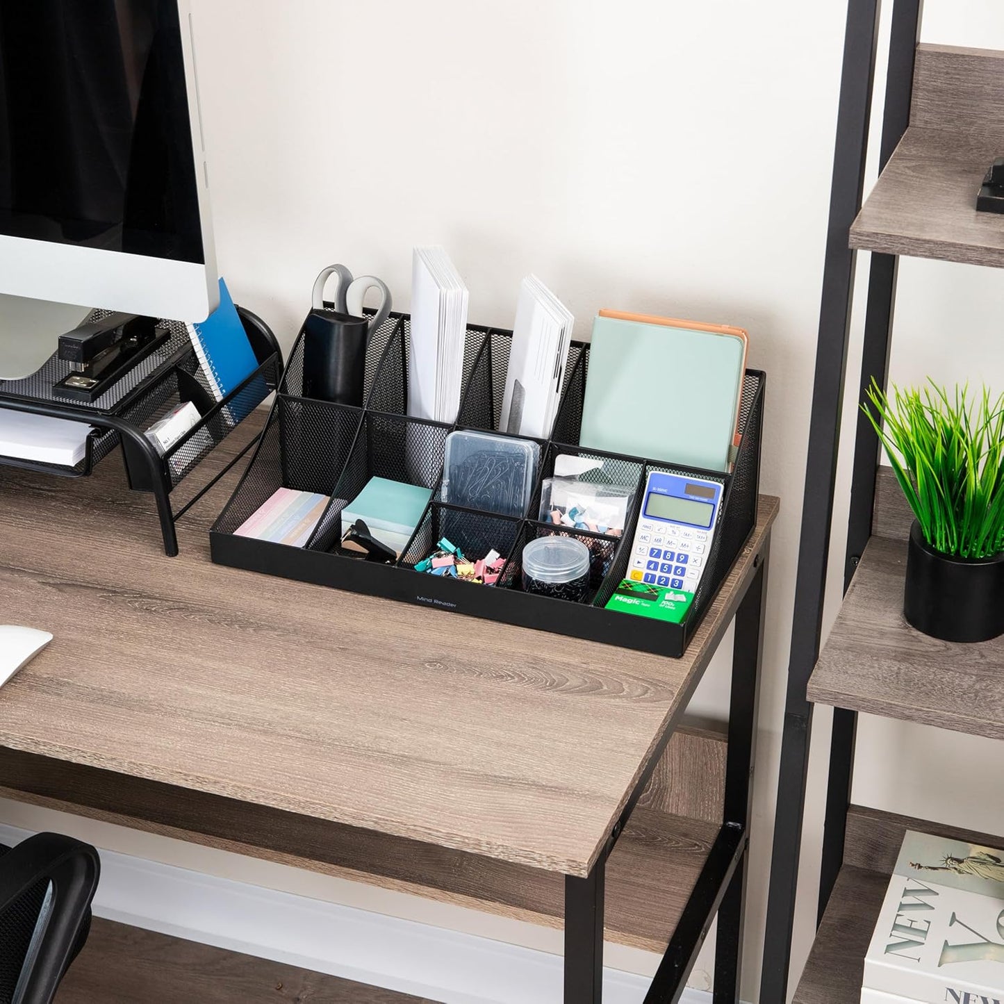 Mind Reader Countertop Organizer, 2-Tier Office Breakroom Supply Caddy, Metal Mesh, Black