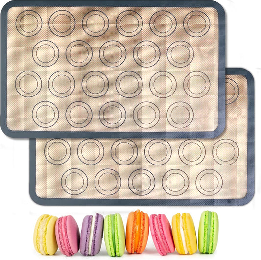 HOOMIL Macaron Silicone Baking Mats 2-Pack, 15" x 10" Jelly Roll Pan Size Macaron Silicone Mat, Non-Stick, Reusable, Food Safe Baking Mat - Brown+Gray