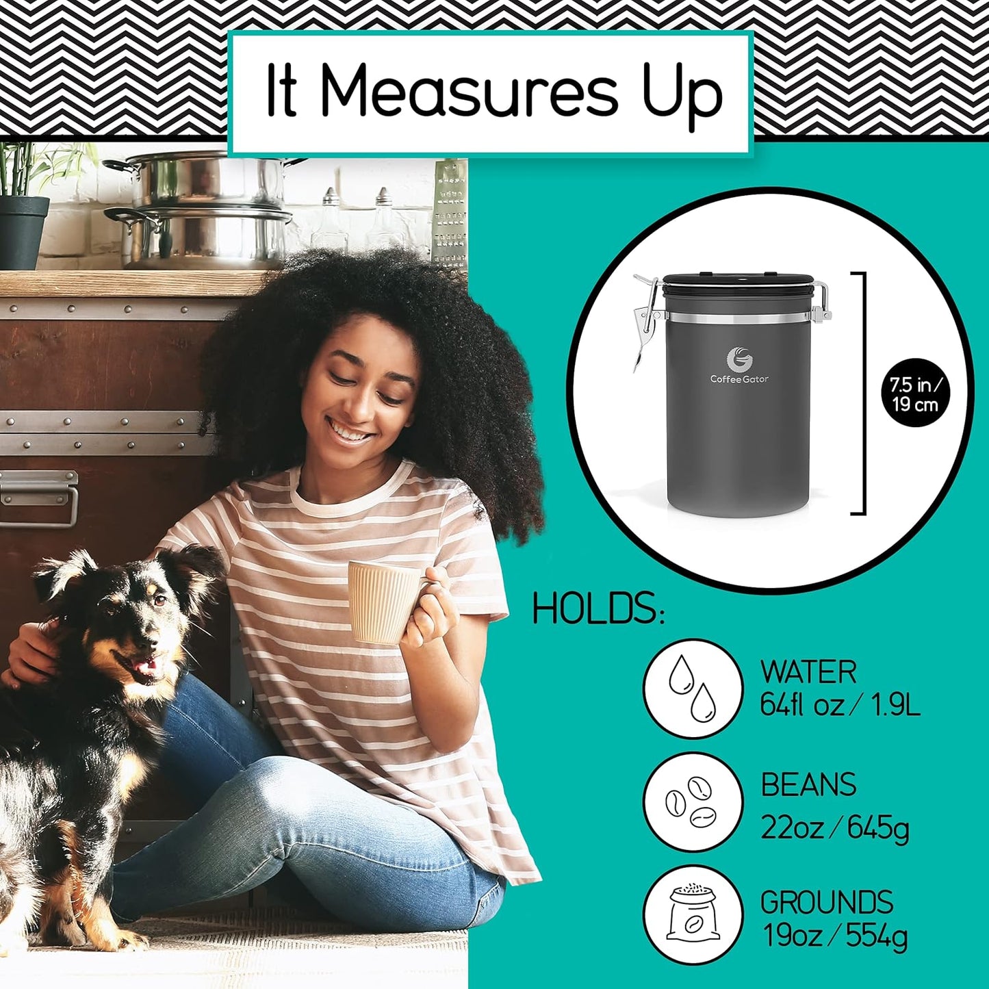 Coffee Gator Coffee Canister, 22oz Airtight Stainless Steel Kitchen Food Storage Container with Date Tracker, Scoop for Sugar, Grounds Coffee, Beans, Tea, Sugar, Cereal, Flour, Cookies Jars - Orange