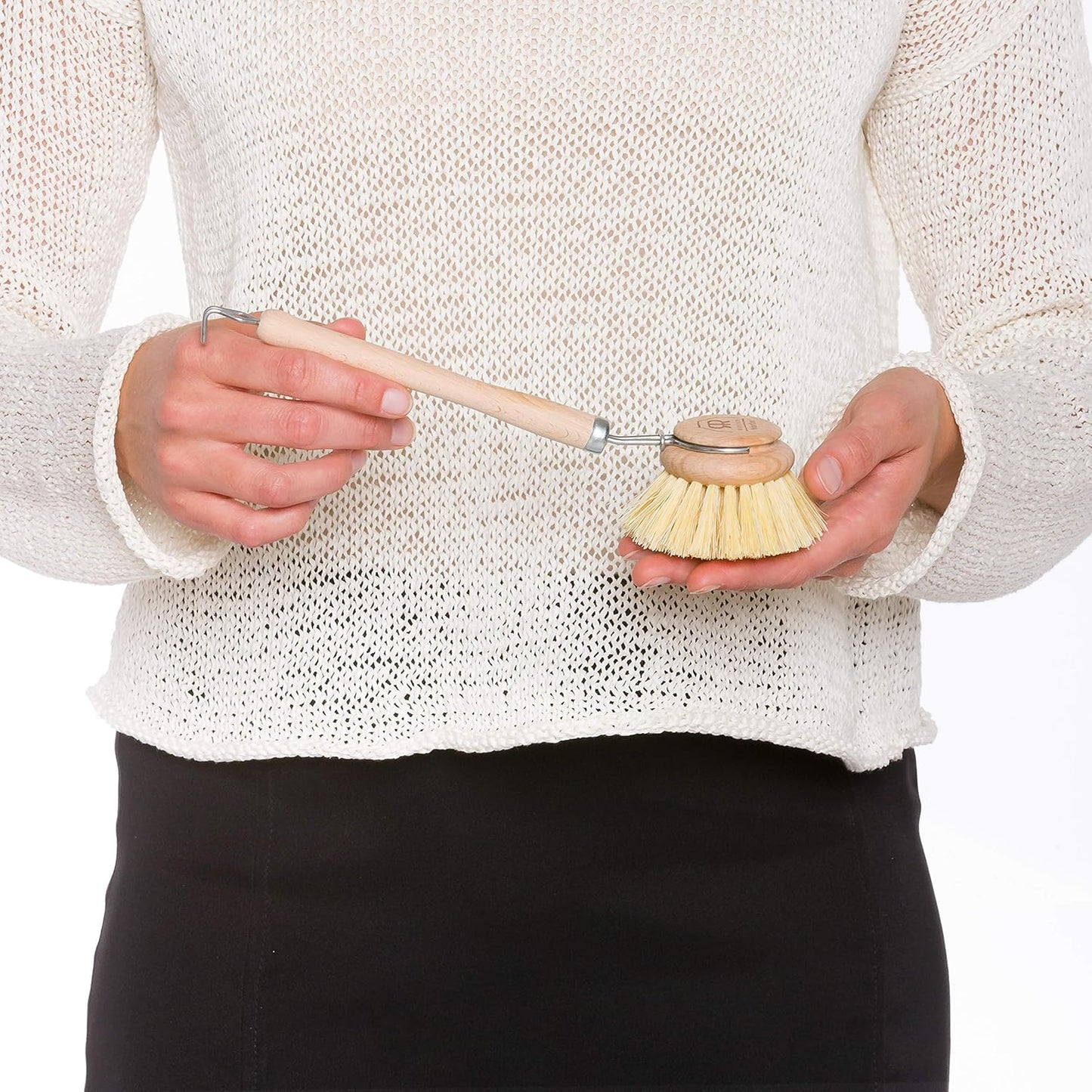 REDECKER 2 Pack Tampico Fiber Bristle 2-Inch All-Purpose Kitchen Dish Scrub Brush with Beechwood Handle - Dish Brush with Hooked Handle for Pots, Pans, and Kitchen Utensils - Made in Germany