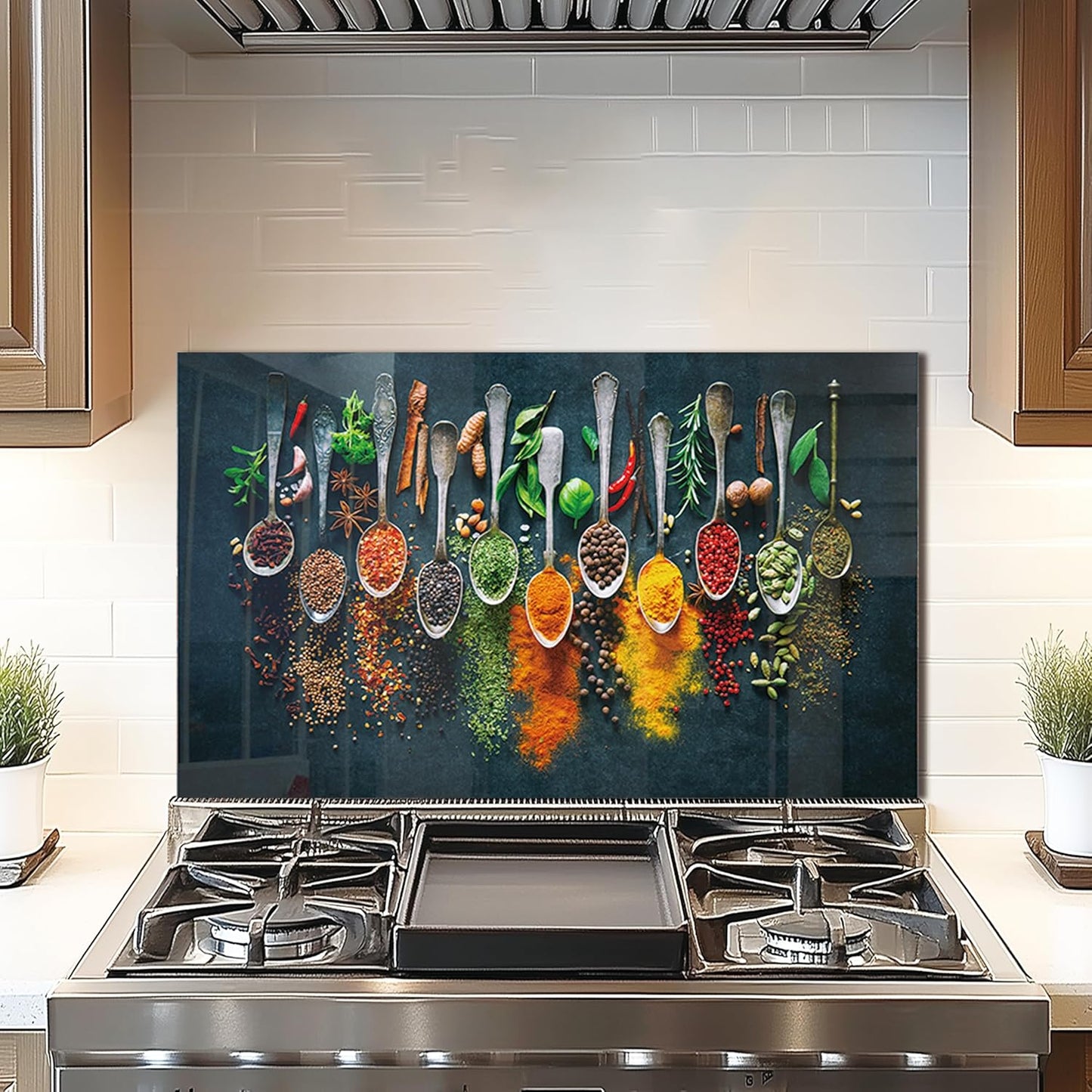 DAIFURONGE Spice Tempered Glass Backsplash For Kitchen Behind Stove,Stove Backsplash Top Cover,Easy to Clean Glass Splashback, Sink Cover Splash Guard,Home Kitchen Wall Decor (30"x18"(76.2x45.72cm))