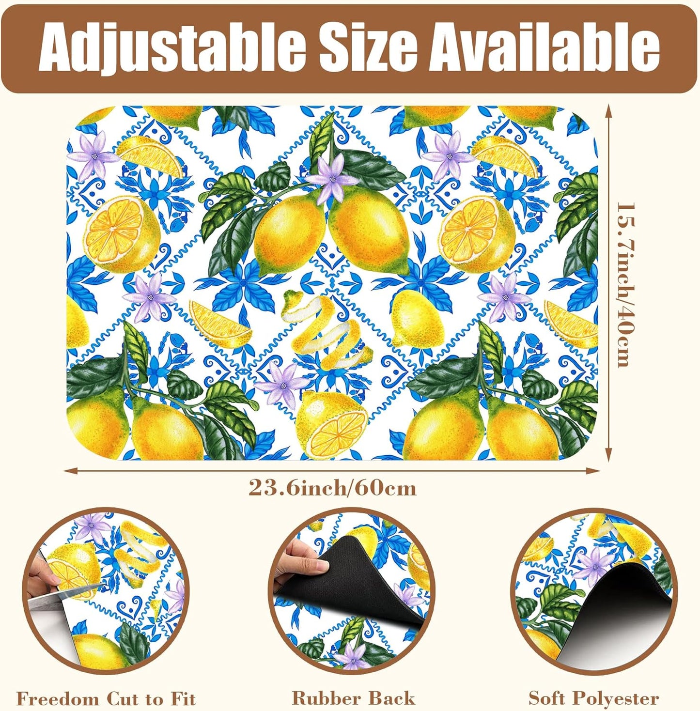 Lemon Fruit and Purple Flower Coffee Mat Absorbent Dish Drying Mat for Kitchen Counter Hide Stain Rubber Backed Coffee Bar Accessories Fit Under Espresso Machine Dish Drainer, 15.7 x 23.6 Inch