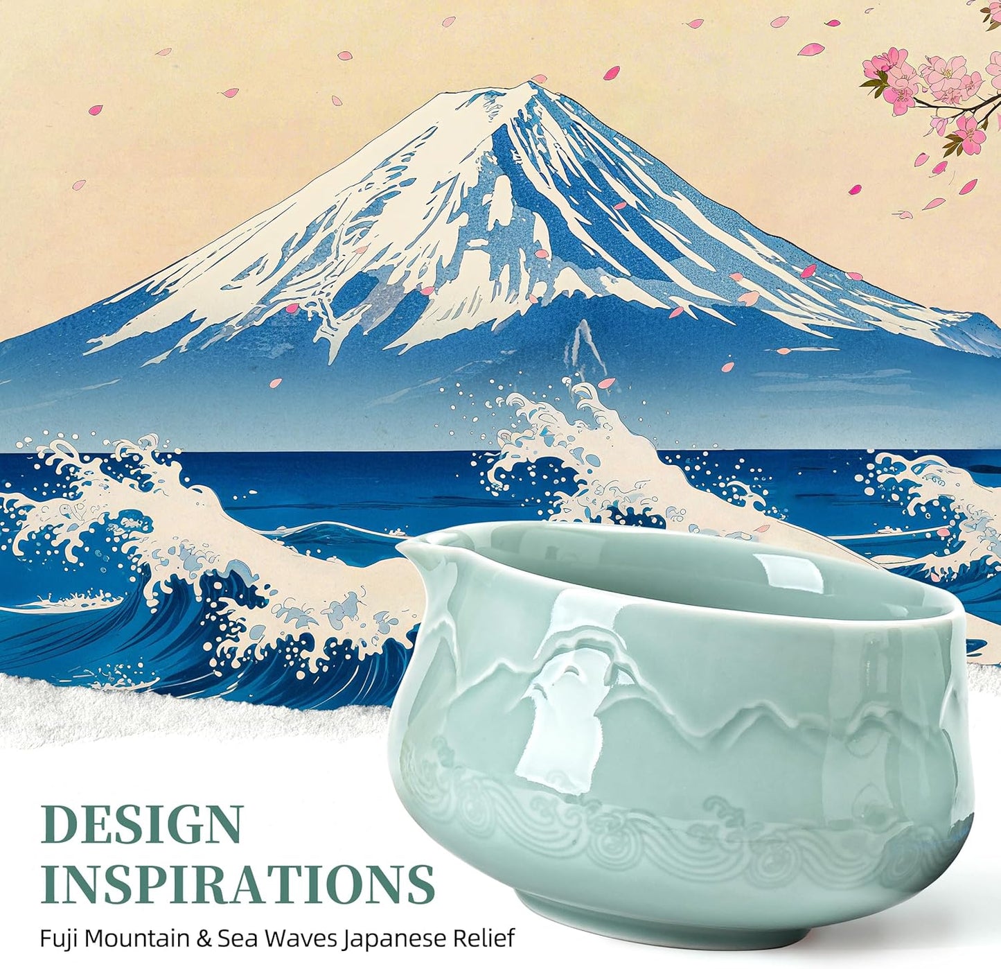 TEANAGOO 7 Pcs Matcha Whisk Set Blue, Ceramic Matcha Set, Matcha Kit for Ceremony, Matcha Tea Set for Making Breakfast/Latte, Tradition Whisk Set and Bowl with Scoop&Sifter, Gift for Friend/Family