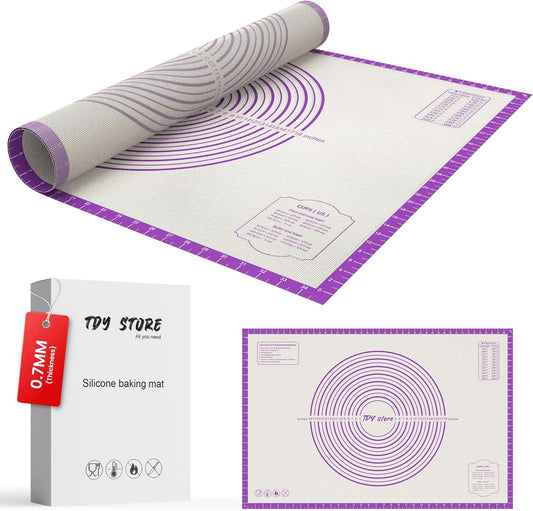 36 * 24 inches Purple, Non-Slip Silicone Baking Sheets - Baking Mat with 0.7mm Thickness - Non-Stick Pastry & Cookie Mat for Kitchen Counter for Rolling Out Dough with Measurements.