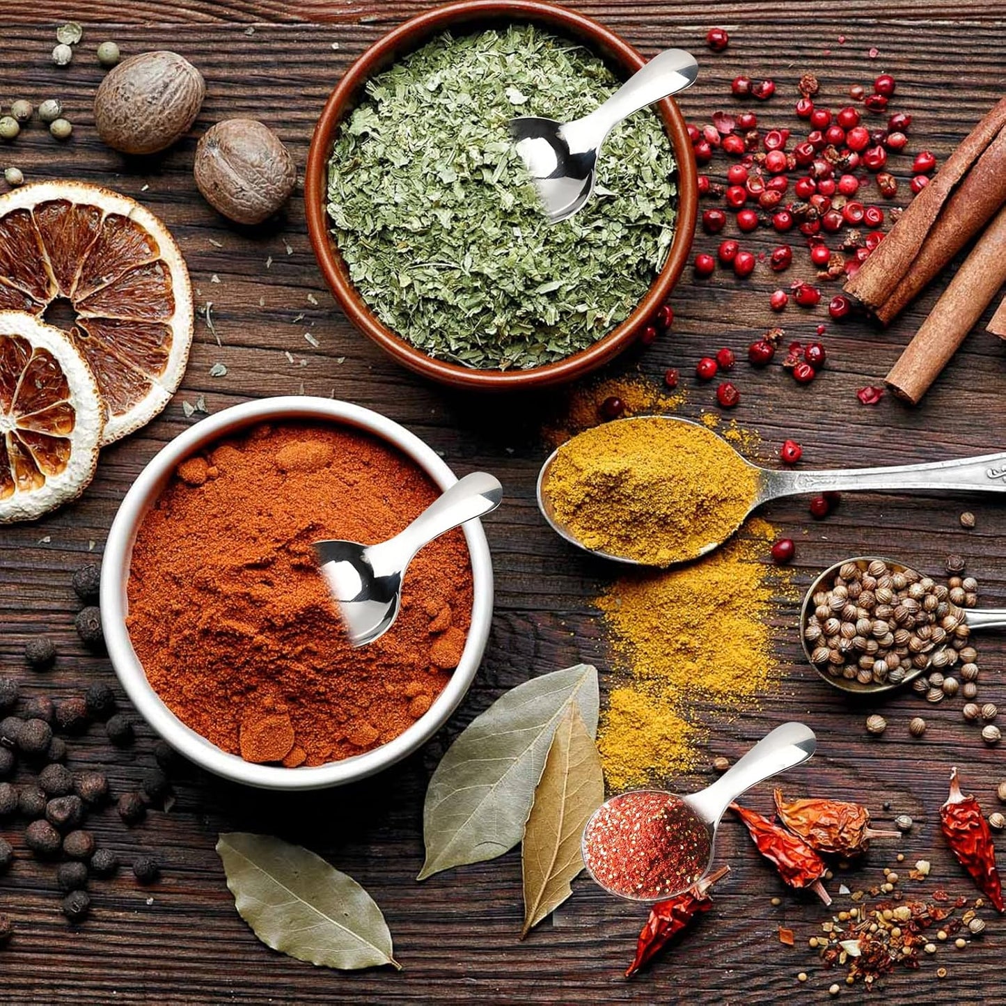 6-Piece Small Stainless Steel Spice Spoons - Canister Scoops for Condiments, Honey, Coffee, Tea, Salt, Jam, Mustard & Ice Cream