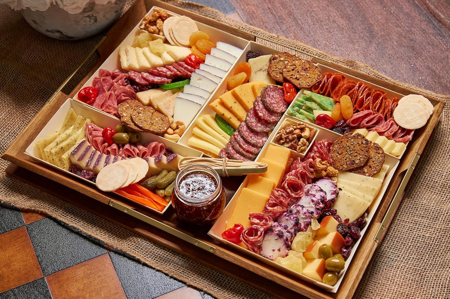 Curate Medium Acacia Wood Serving Tray with Handles for Coffee Table, Breakfast & Dinner, Rustic Decorative Wooden Serving Tray for Kitchen, Dining & Charcuterie Boards, (20.8" x 10.8" x 2")