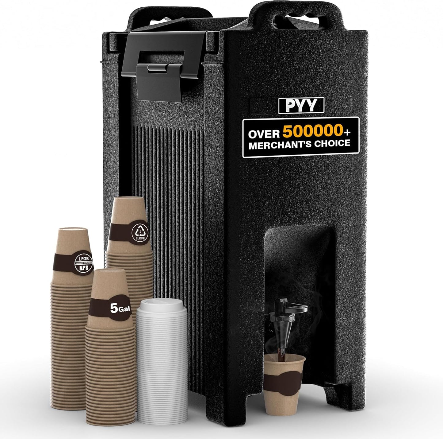 PYY Insulated Beverage Dispenser 5 Gallon - Hot and Cold Drink Container with Handles, Thermal Drink Dispenser Cooler Server carrier For Commercial Catering Black