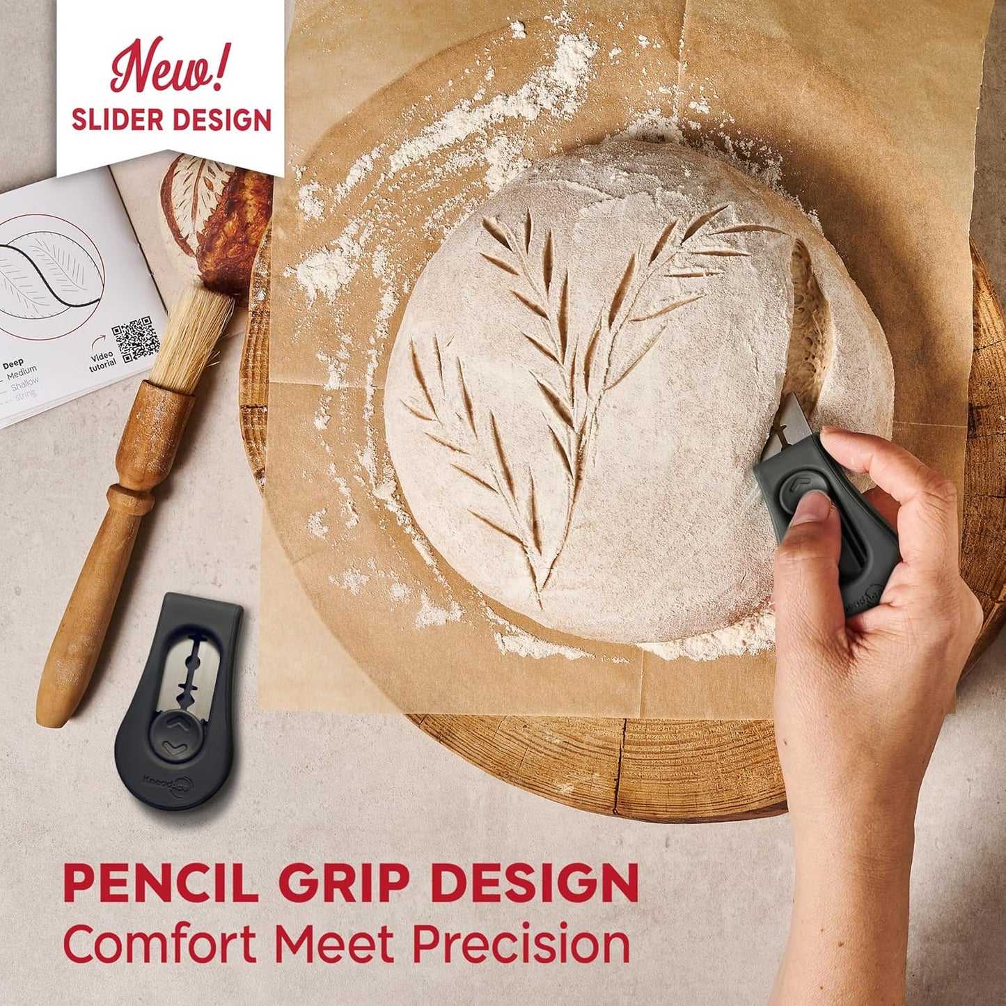 Upgraded Magnetic Bread Lame, Professional Dough Scoring Tool with Extractable Blade, Sourdough Bread Tool for Baking, Includes Scoring Pattern Booklet & 5 Replaceable Razor Blades