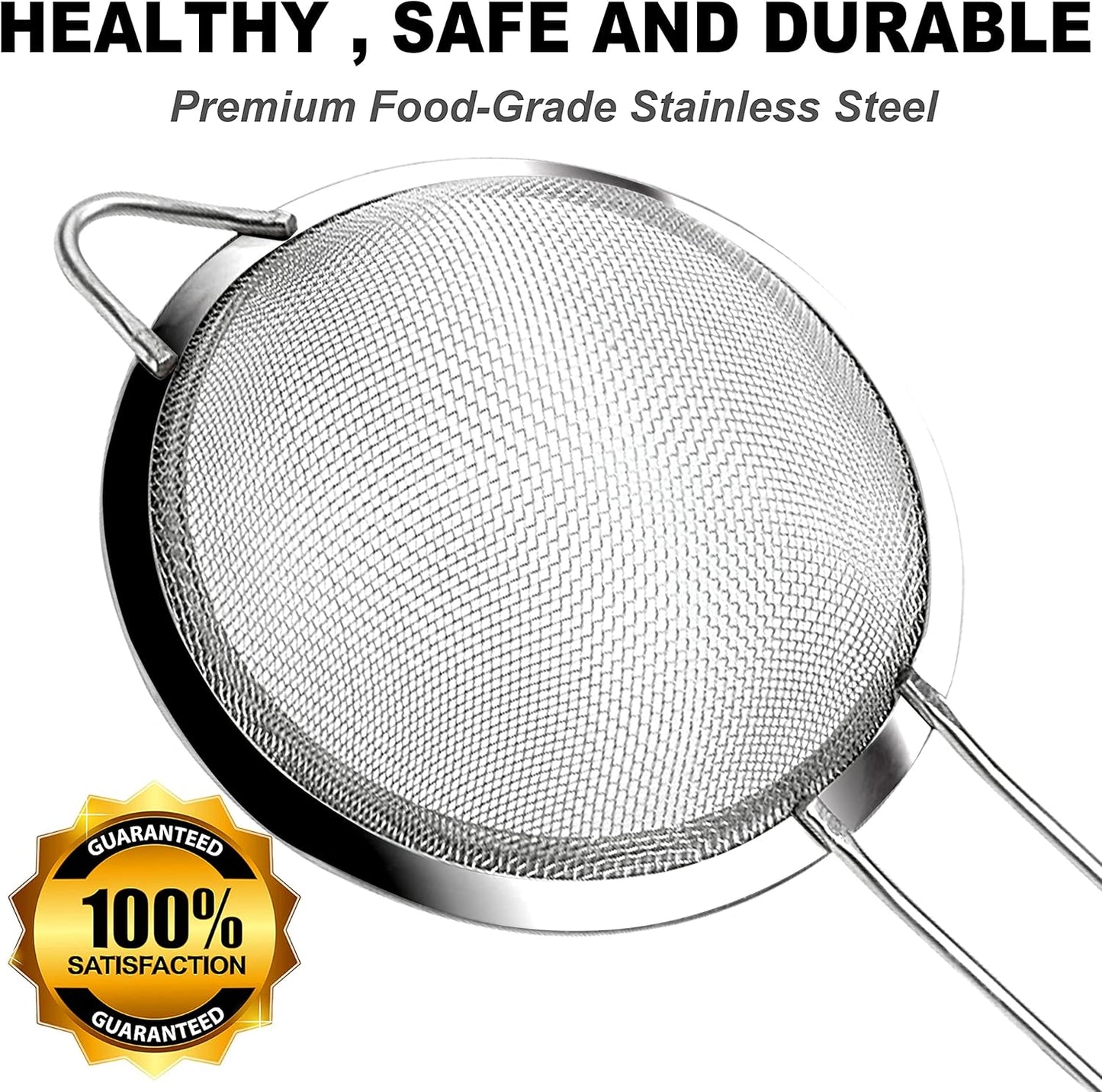 Anaeat Fine Mesh Strainers - Premium Stainless Steel Colander Sieve Sifters, with Durable Mesh and Sturdy Handle, Excellent for Sifting Dry ingredients, Flour, Pastas, Rice, Tea (3.94"）