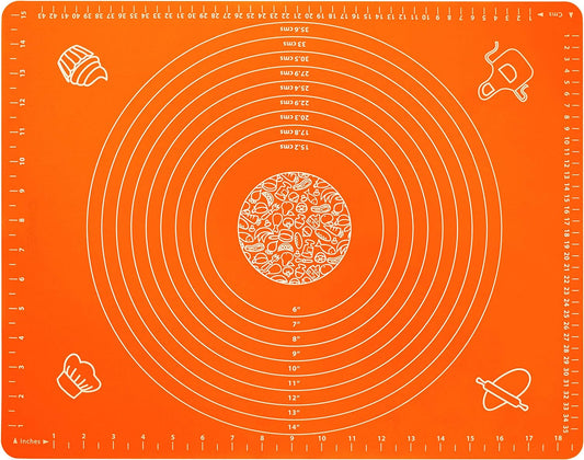 Silicone Baking Mat for Rolling Pastry Dough with Measurements, 19.7" x 15.7" BPA Free Non stick and Non Slip Orange Table Sheet Baking Supplies for Bake Pizza Cake
