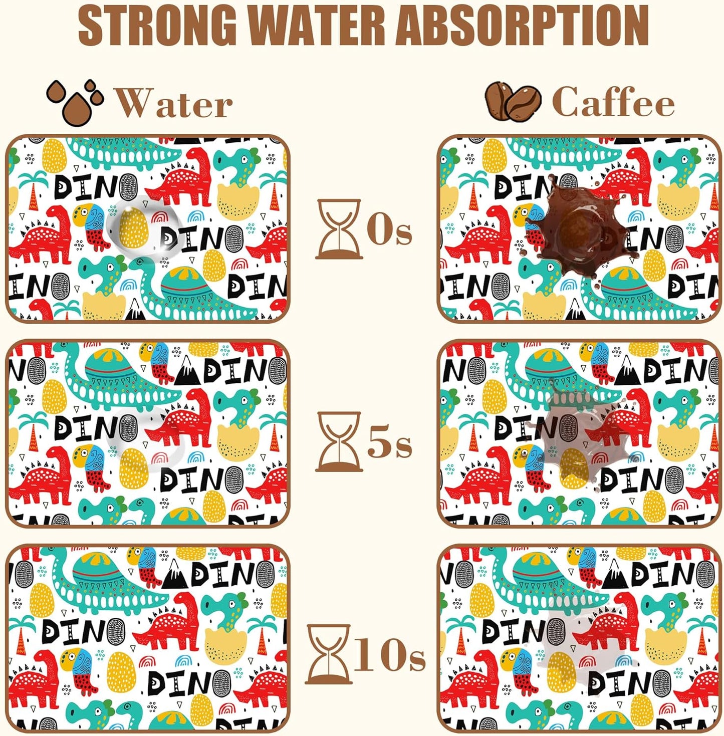 Dinosaur with Palms and Eggs Coffee Mat Absorbent Dish Drying Mat for Kitchen Counter Hide Stain Rubber Backed Coffee Bar Accessories Fit Under Coffee Maker Espresso Machine, 11.8 x 19.7 Inch