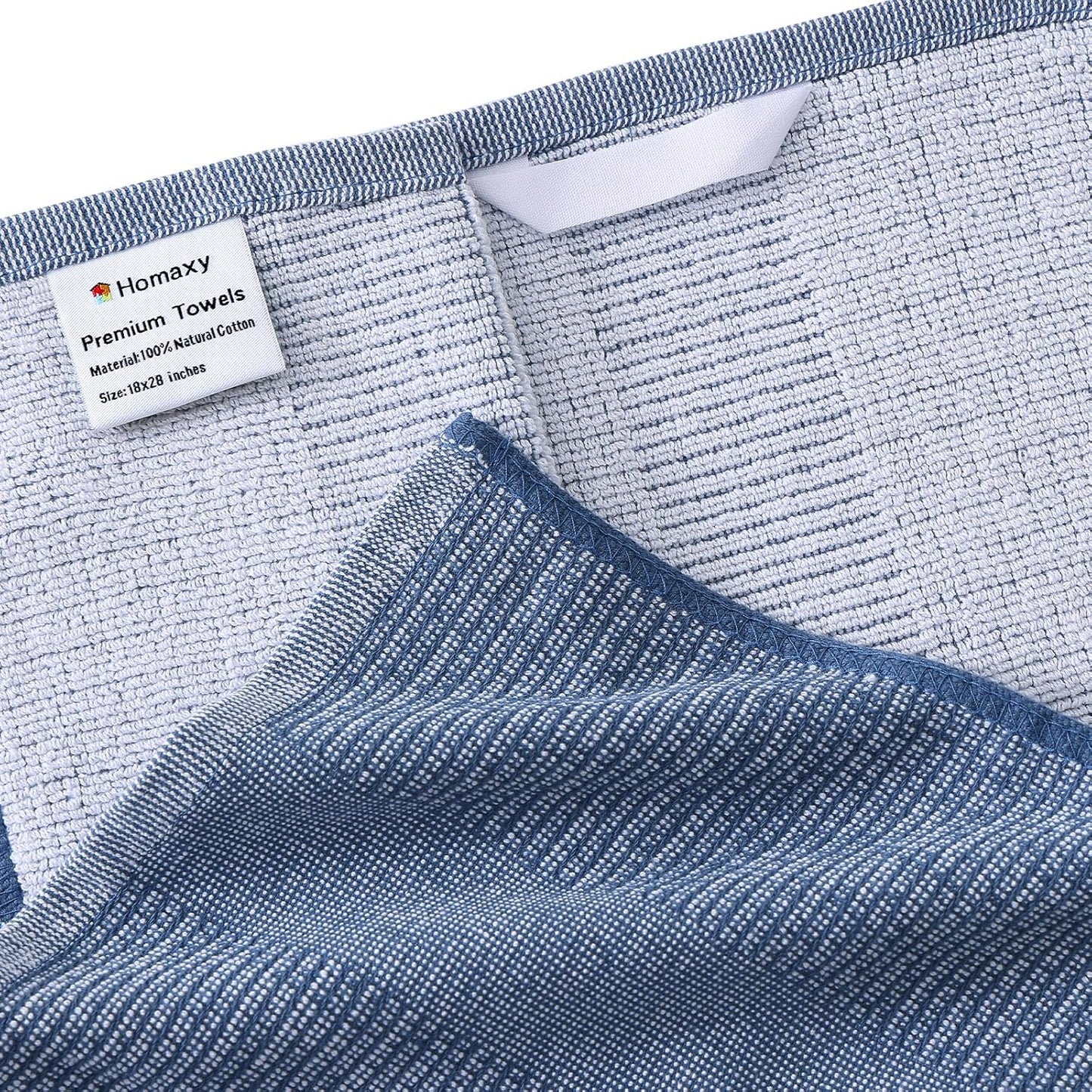 Homaxy Premium Kitchen Towels(18”x 28”, 6 Pack), Large Cotton Kitchen Hand Towels, Flat and Terry Dish Towels, 380 GSM Highly Absorbent Tea Towel Set with Hanging Loop, Navy Blue/Red/Green