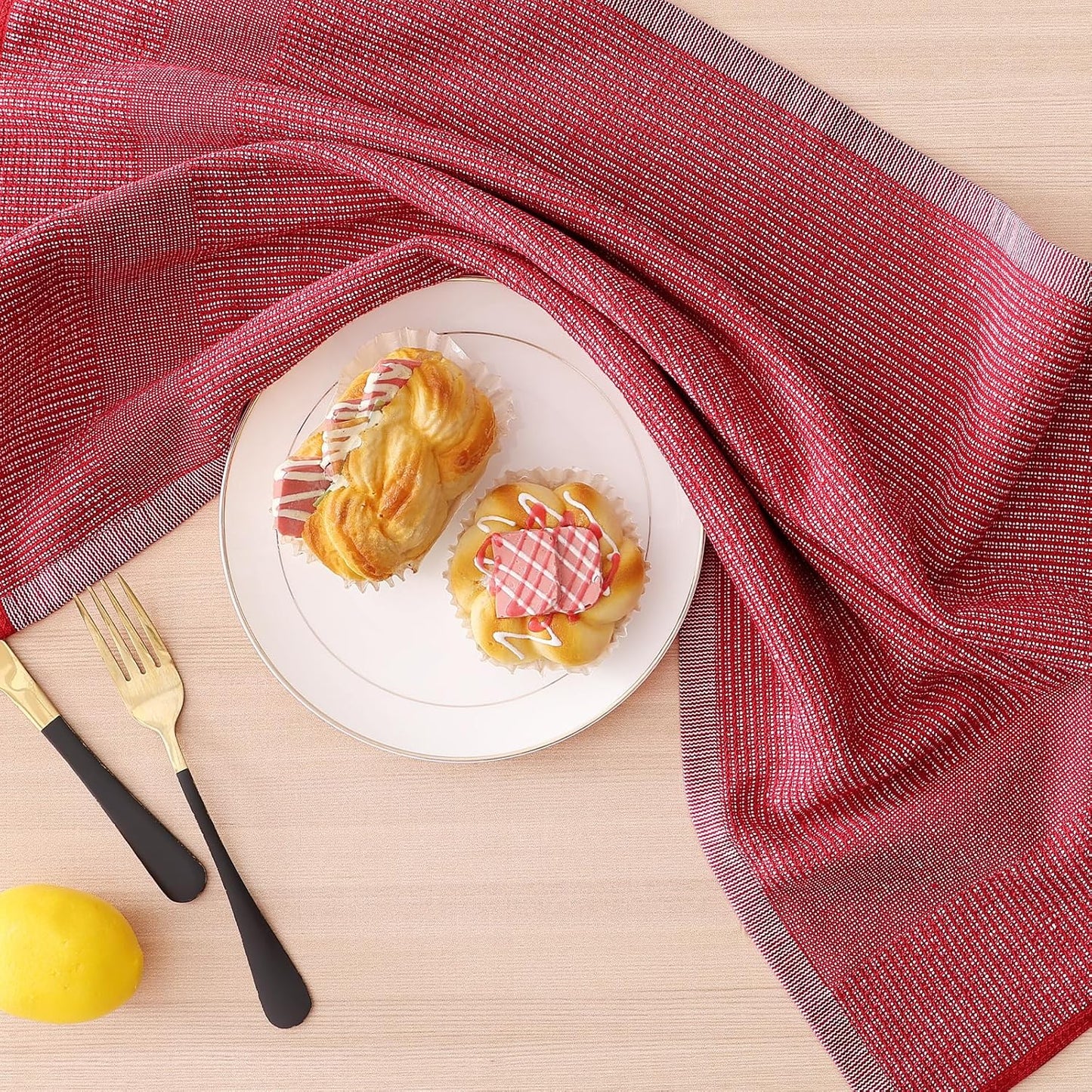 Homaxy Premium Kitchen Towels(18”x 28”, 6 Pack), Large Cotton Kitchen Hand Towels, Flat and Terry Dish Towels, 380 GSM Highly Absorbent Tea Towel Set with Hanging Loop, Red/Grey/Khaki