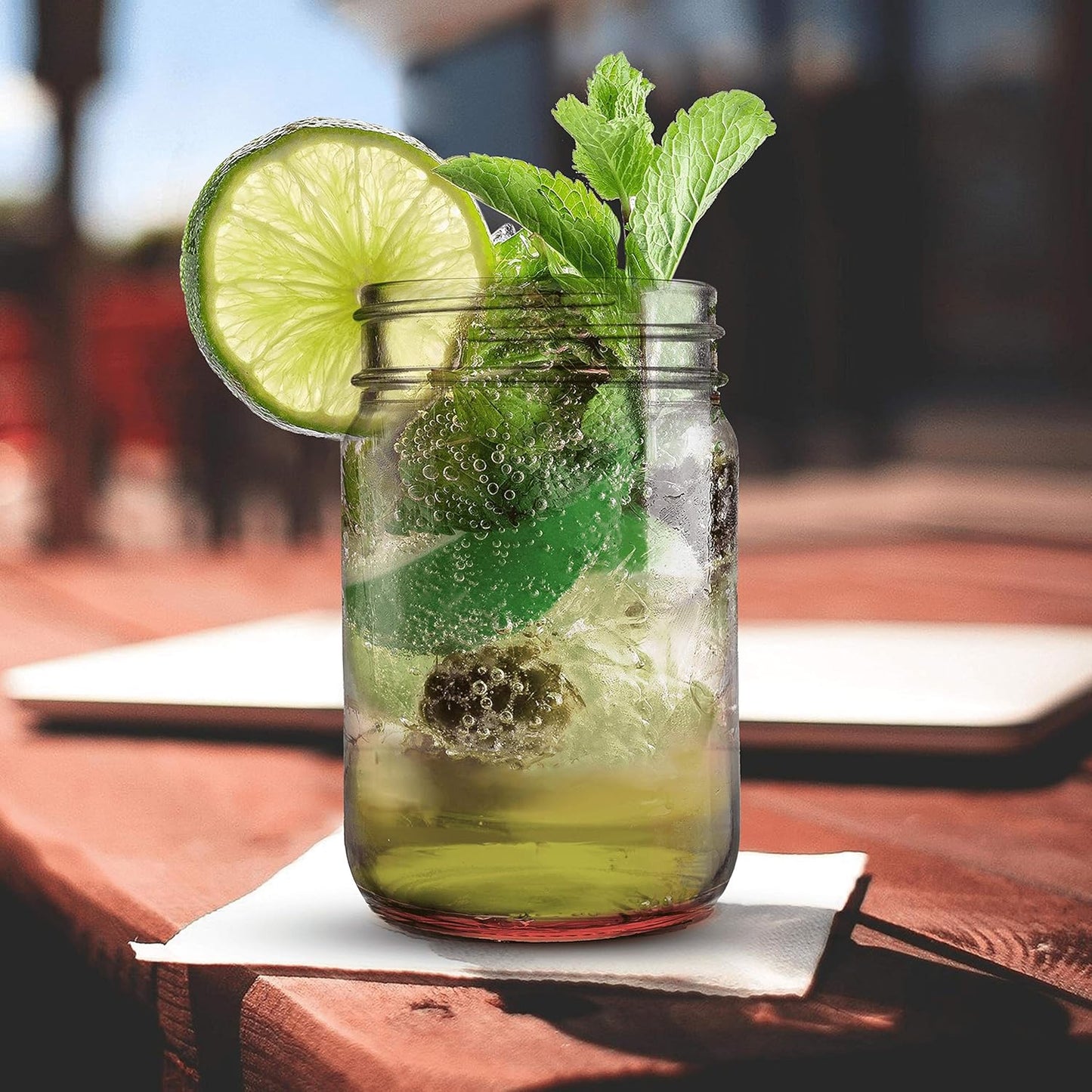 DISCOUNT PROMOS Decorating Mason Jars 12 oz. Set of 10, Bulk Pack - Glass Jars for Overnight Oats, Candies, Fruits, Pickles, Spices, Beverages - Red