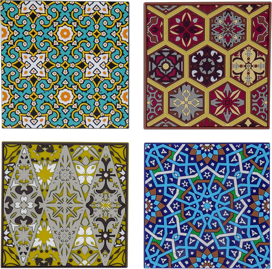 Silicone Coasters Set of 4, Protect Against Water Marks or Damage - Fit All Cups, 3.5" Inch Size, Colored Coasters (Combination)