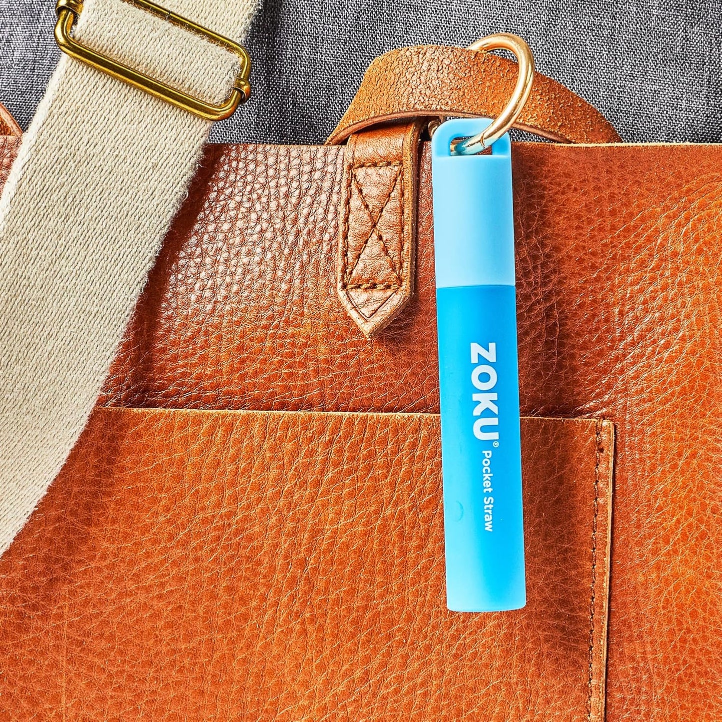 ZOKU Reusable Metal Straw with Case for Travel, Blue - Collapsible Stainless Steel Drinking Straw with Silicone Tip and Cleaner Brush, Ideal for Key Chains, Pockets, Purses