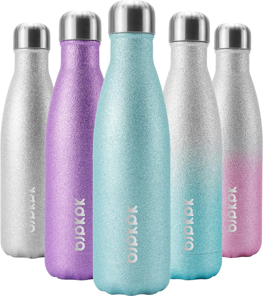 BJPKPK 17oz Insulated Water Bottles Stainless Steel,Sports Water Bottles Keep Cold for 24 Hours and Hot for 12 Hours,BPA Free,Glitter Ice Blue