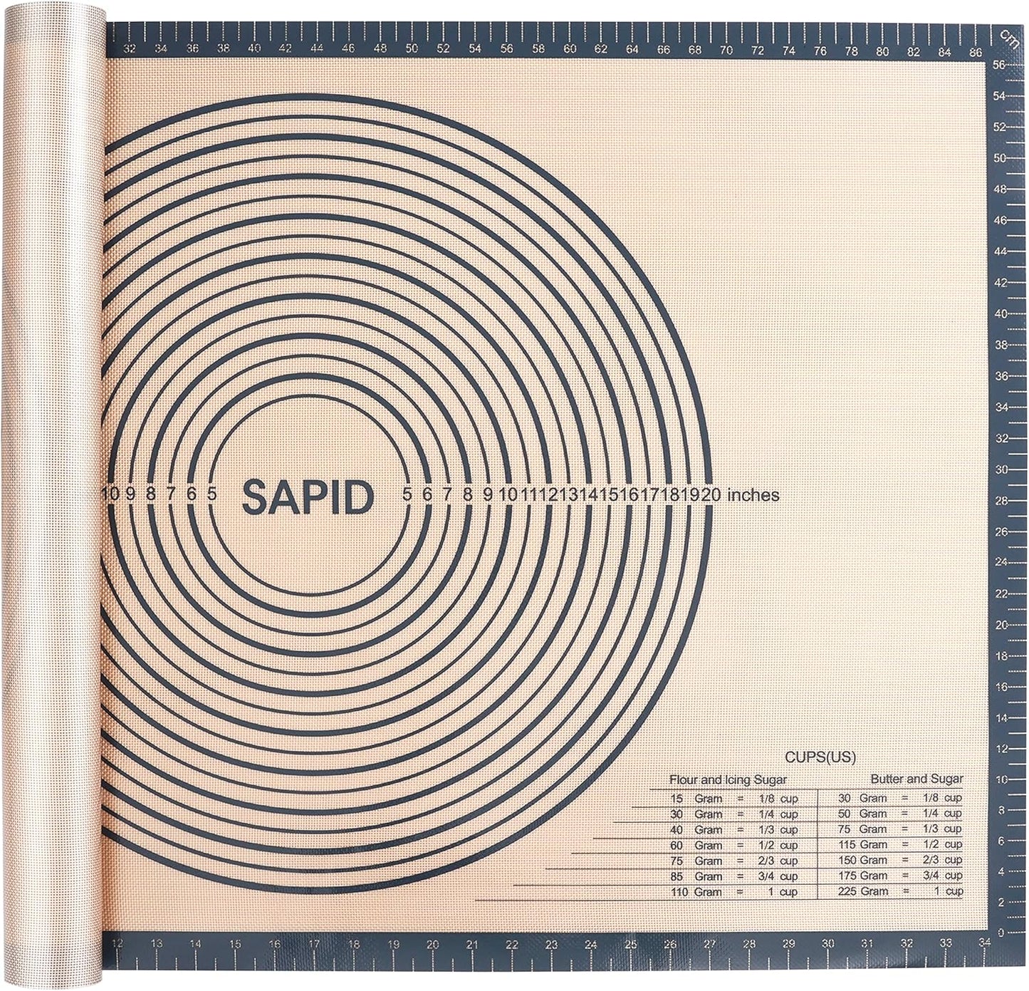 Sapid Extra Thick Silicone Pastry Mat Non-slip with Measurements for Non-stick Silicone Baking Mat Extra Large, Dough Rolling, Pie Crust, Kneading Mats, Countertop, Placement Mats (24" x 36", Gray)