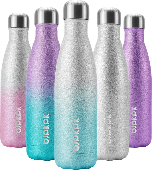 BJPKPK Insulated Water Bottles 17oz Stainless Steel Sports Water Bottles Keep Cold for 24 Hours and Hot for 12 Hours,BPA Free,Glitter Silver Blue