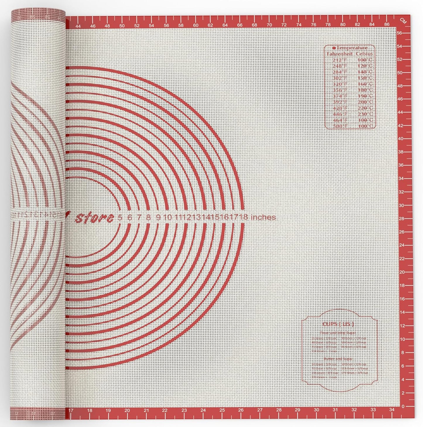 36 * 24 inches Red, Non-Slip Silicone Baking Sheets - Baking Mat with 0.7mm Thickness - Non-Stick Pastry & Cookie Mat for Kitchen Counter for Rolling Out Dough with Measurements.